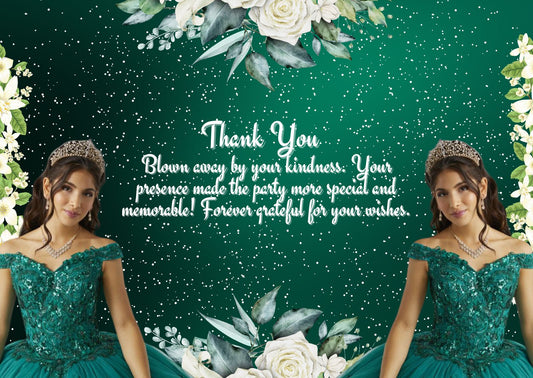 Quinceanera Thank You Card - Quinceanera Emerald Green Thank You Card