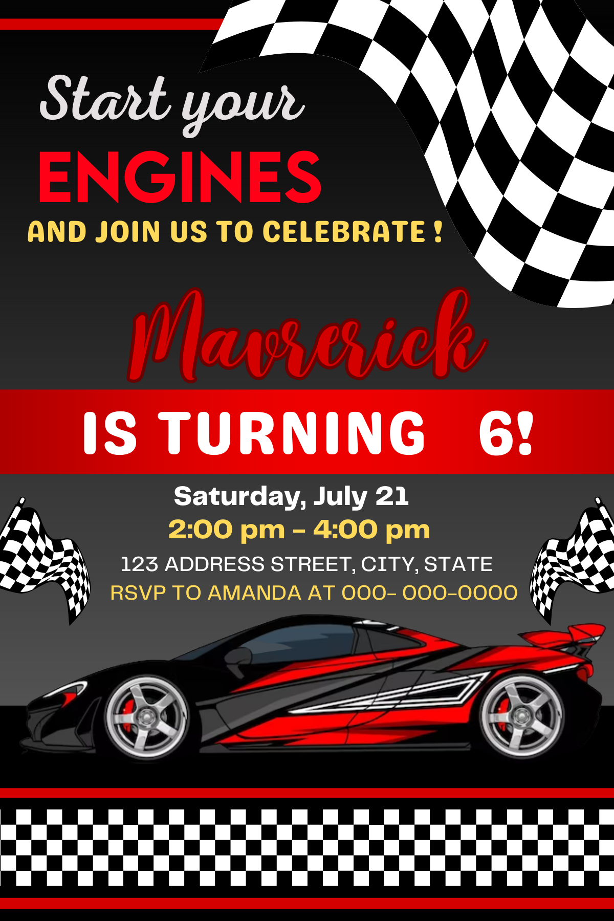 Race Car Theme Invitations Red Ferrari Racing Car Birthday Invitations