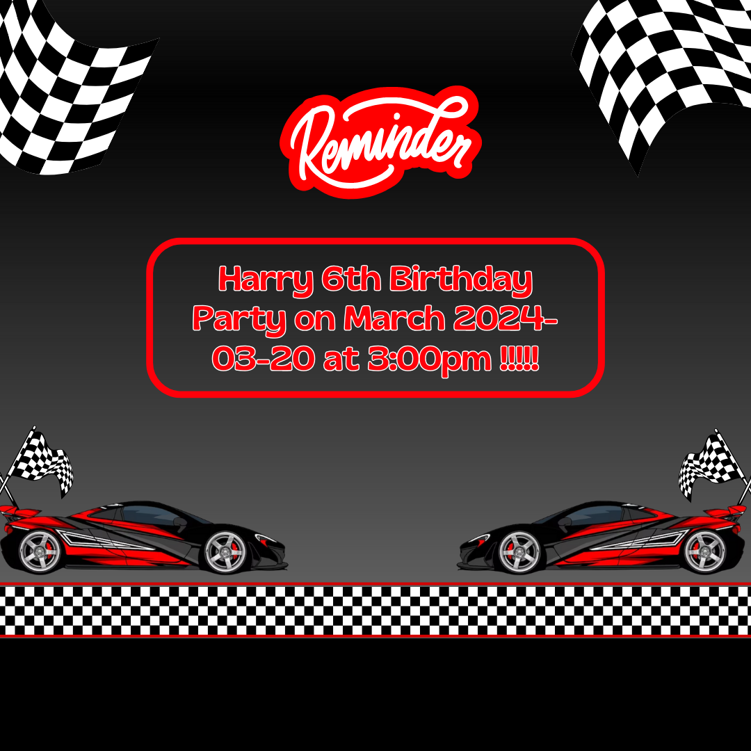 Race Car Birthday Reminder Card