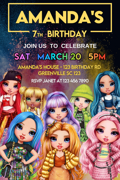 Rainbow High Birthday Party Card Invitation | Digital & Customizable Rainbow High invite
