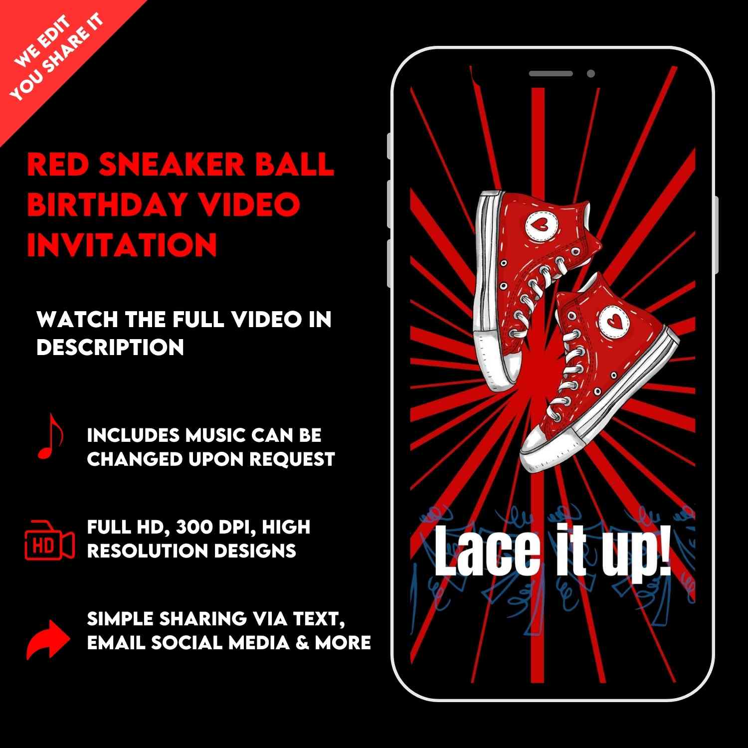 Celebrate with Style: Red Sneaker Ball Birthday Video Invitation