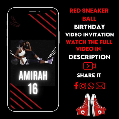 Celebrate with Style: Red Sneaker Ball Birthday Video Invitation