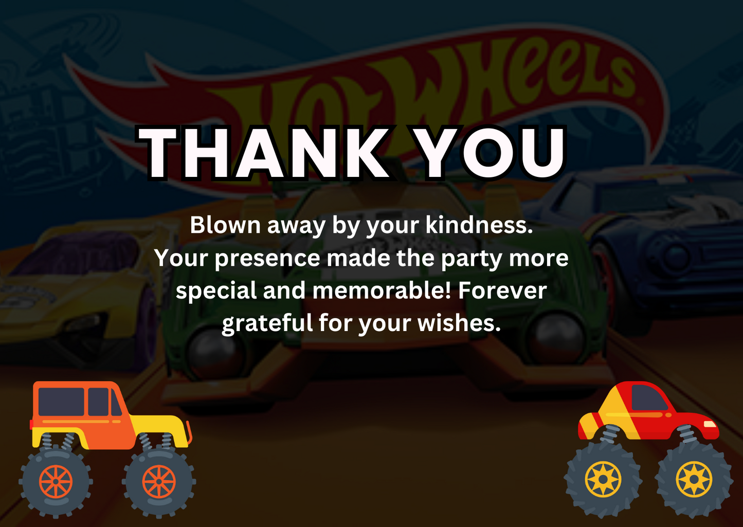 Rev up the Fun! Hot Wheels Birthday Thank You Card For Your Birthday
