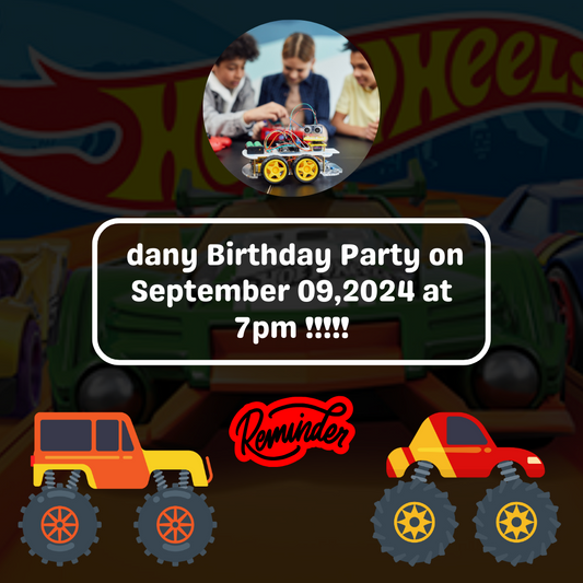 Rev up the Fun! Hot Wheels Birthday Reminder Card For Your Birthday or Event