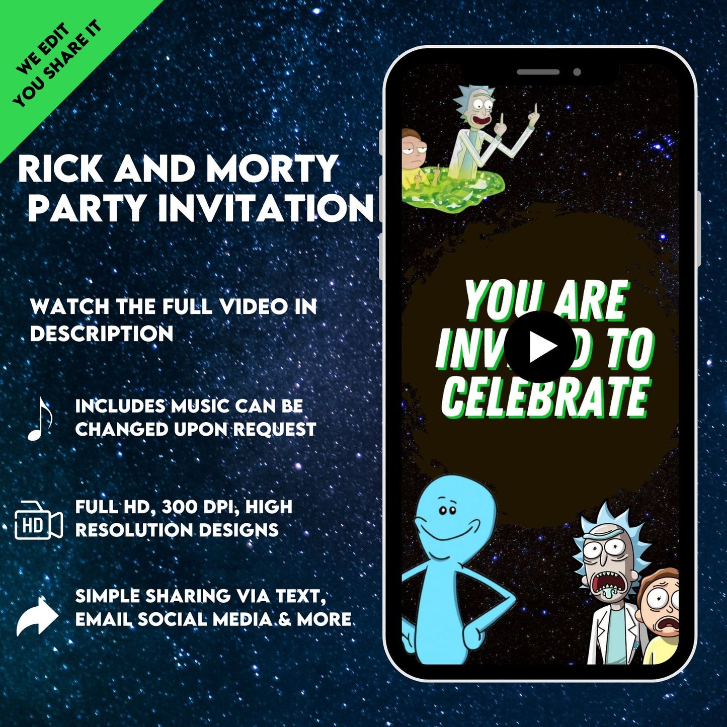 Rick and Morty Digital Birthday Video Invitation | Animated Party Invitation