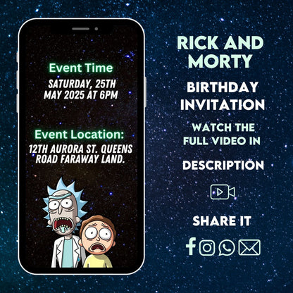 Rick and Morty Digital Birthday Video Invitation | Animated Party Invitation