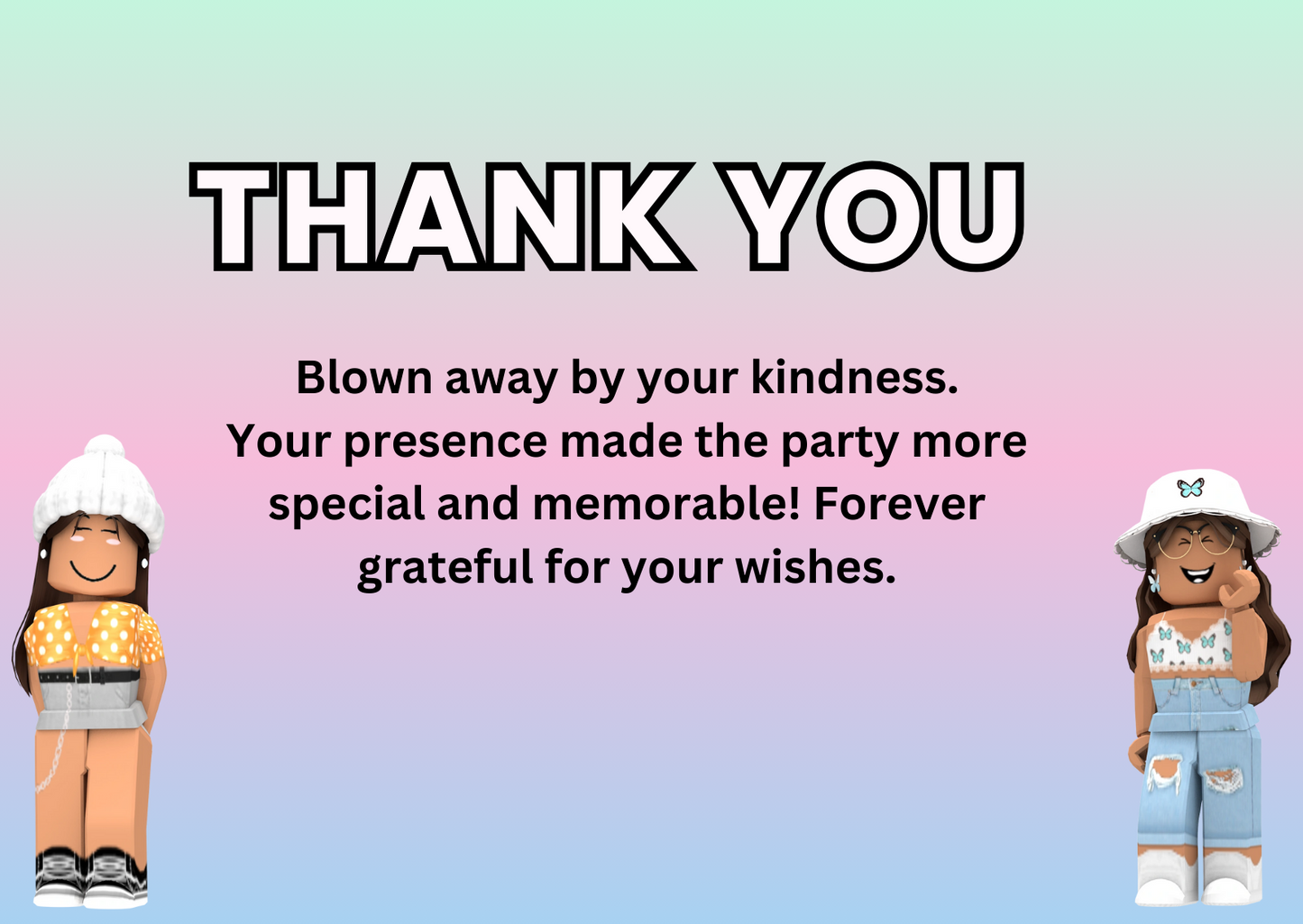 Roblox Girls Birthday Thank You Card For Your Birthday