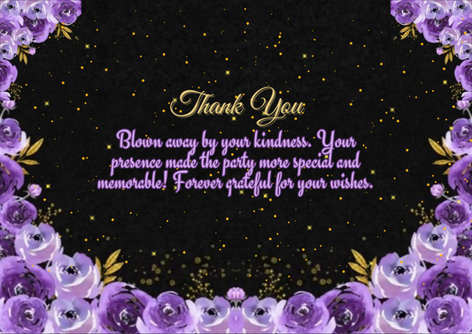 Royal Quinceañera with Black, Purple, & Silver Theme Thank You Card