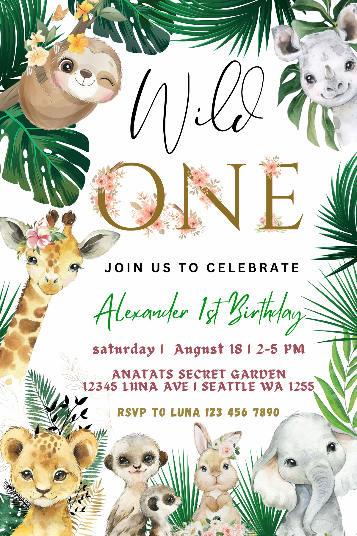 Safari Wild One 1st Digital Birthday Invitation | Fun and Adventure