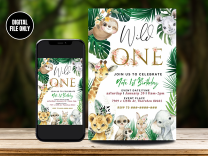 Safari Wild One Digital Birthday Invitation | Fun and Adventure