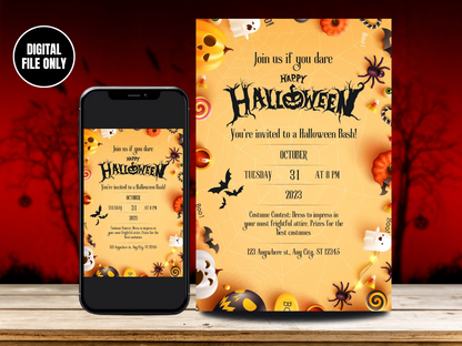 Scary Halloween Birthday Party Digital Card Invitation | Digital Halloween Party Invite