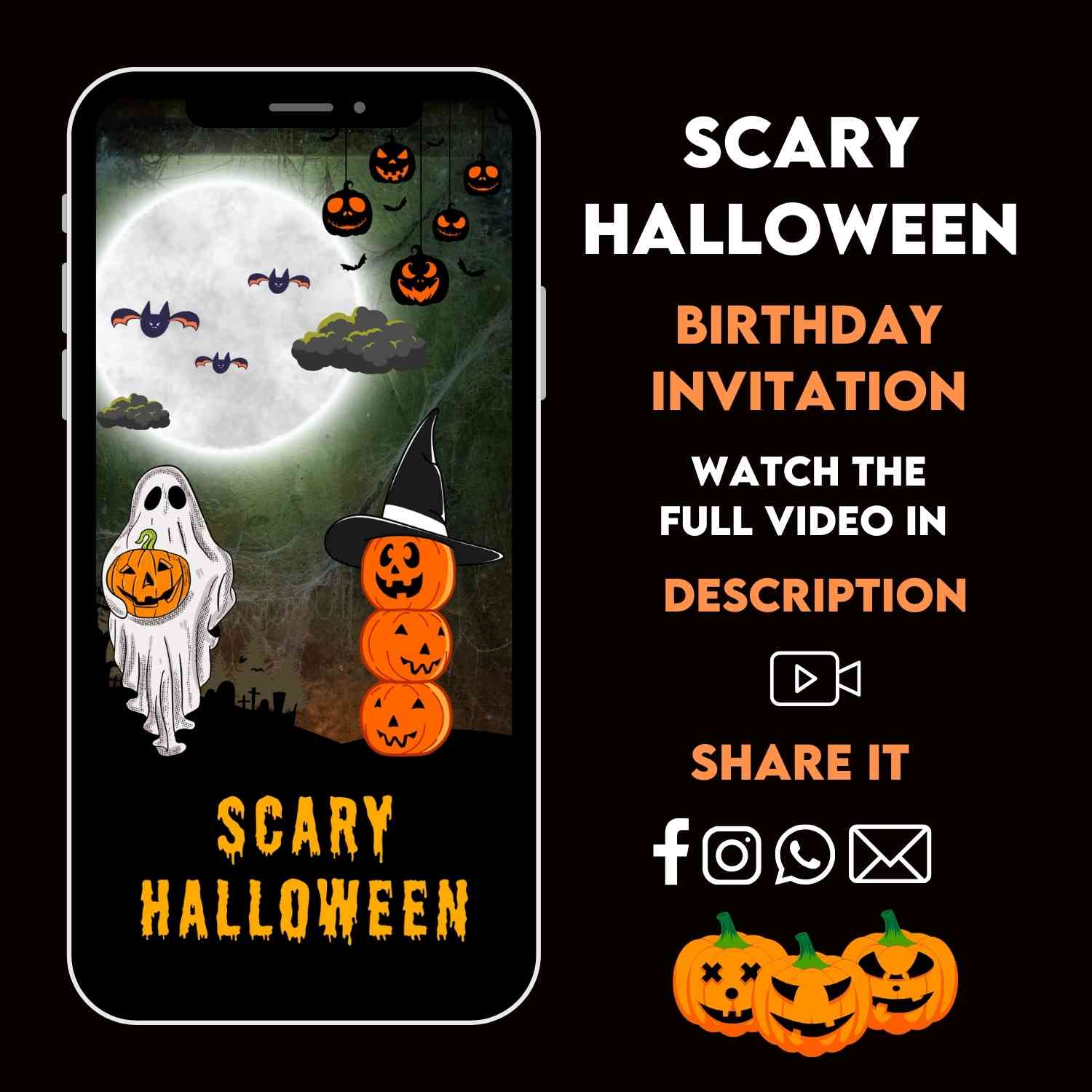 Animated Scary Halloween Birthday Video Invitation | Personalized Halloween Party Invite