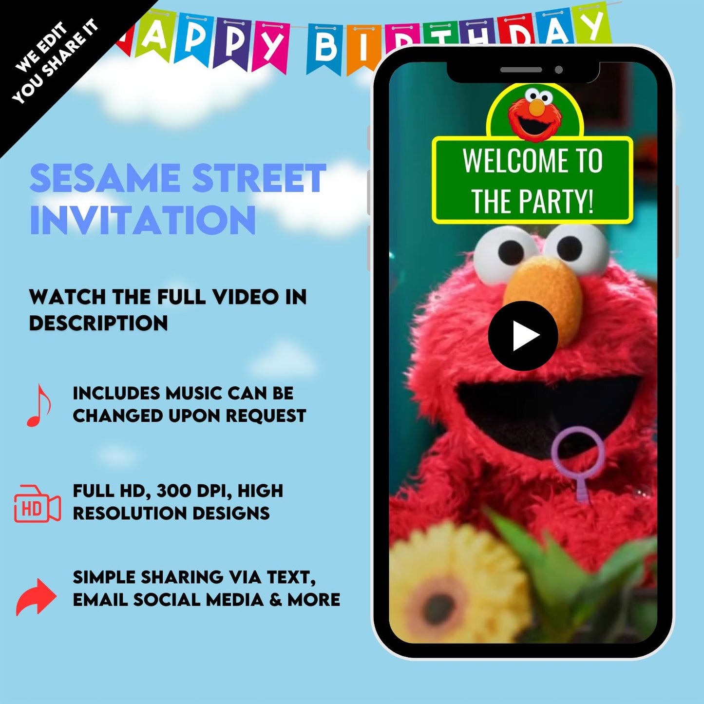Sesame Street Birthday Video Invitations