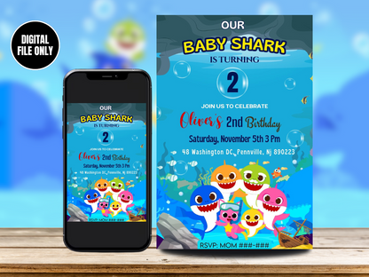 Shark Baby Digital Birthday Invitation | Personalized Party Invite