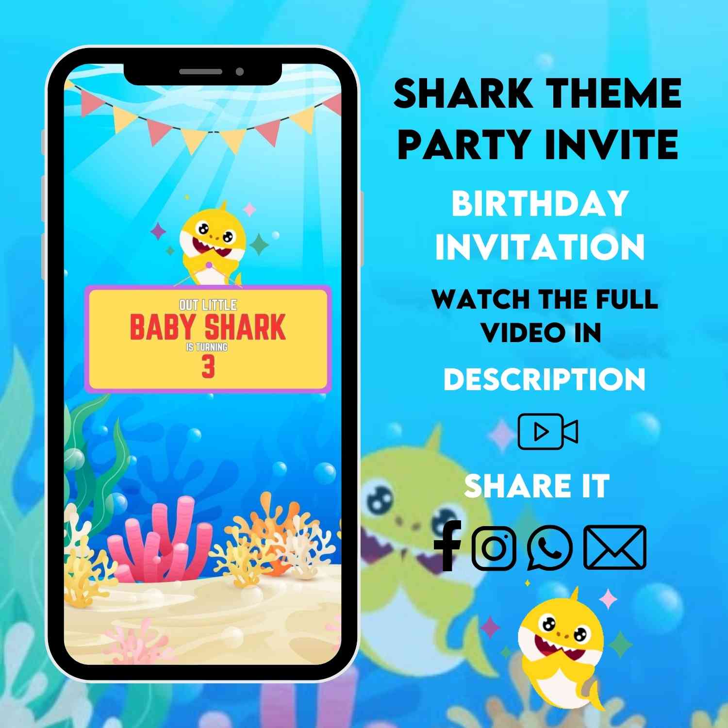 Baby Shark Birthday Theme Card Video Invitation –