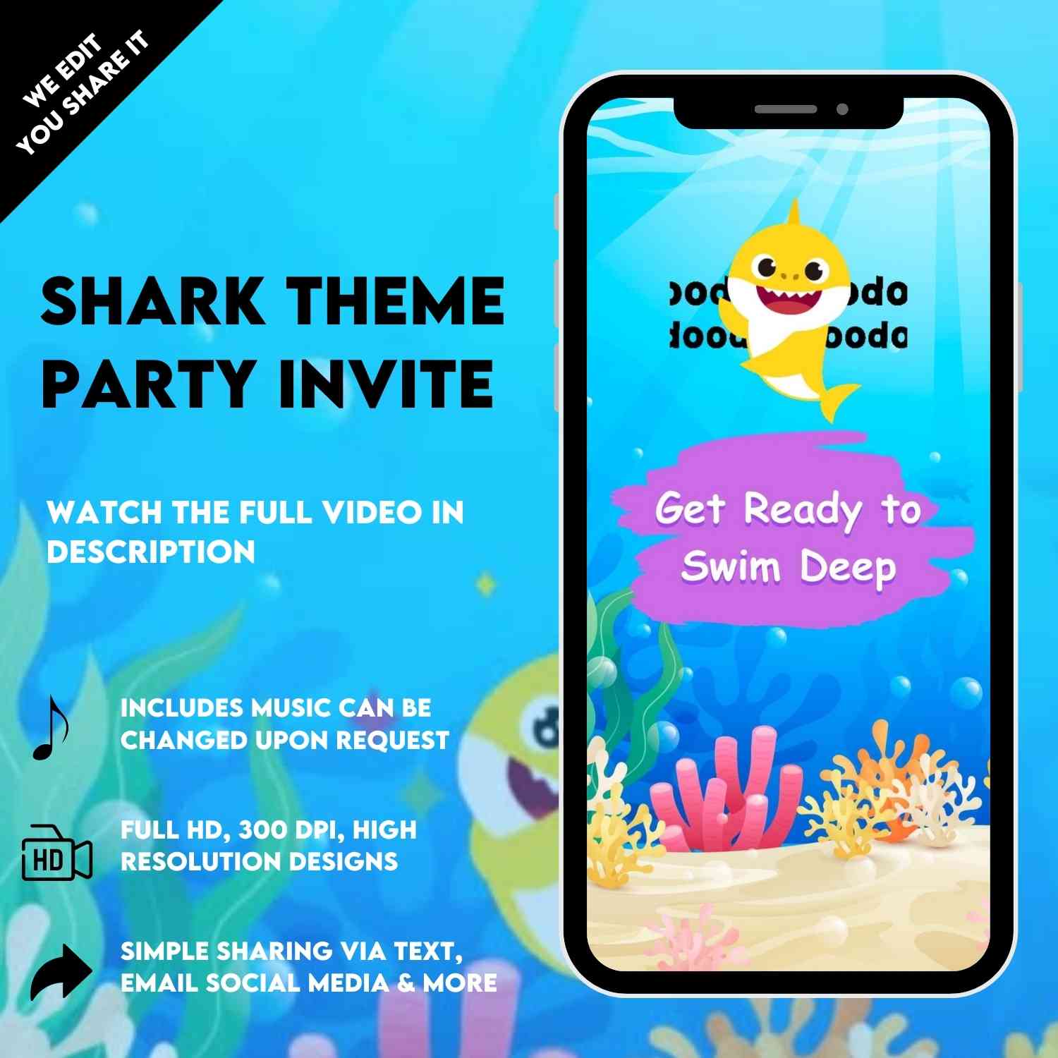 Baby Shark Birthday Video Invitation | Animated Baby Shark birthday Party Invite
