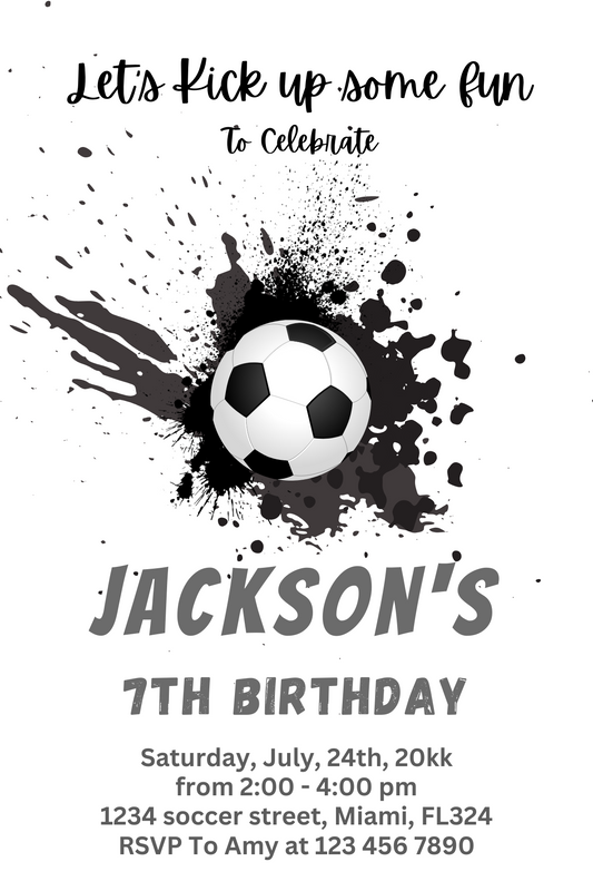 Soccer Birthday Party Invitation | Soccer Digital Birthday Party Invite