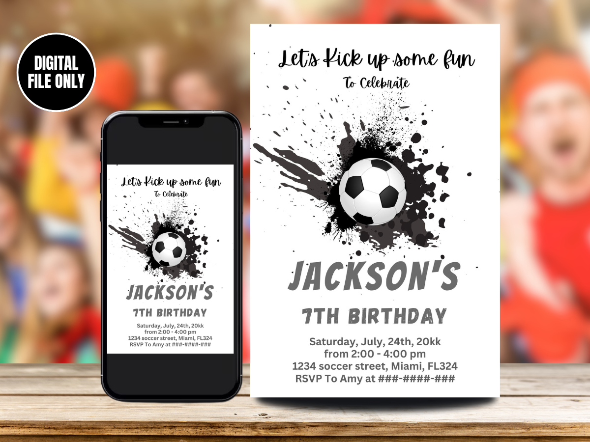 Soccer Birthday Party Invitation | Soccer Digital Birthday Party Invite