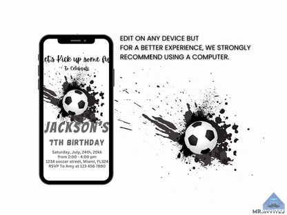 Soccer Birthday Party Invitation | Soccer Digital Birthday Party Invite