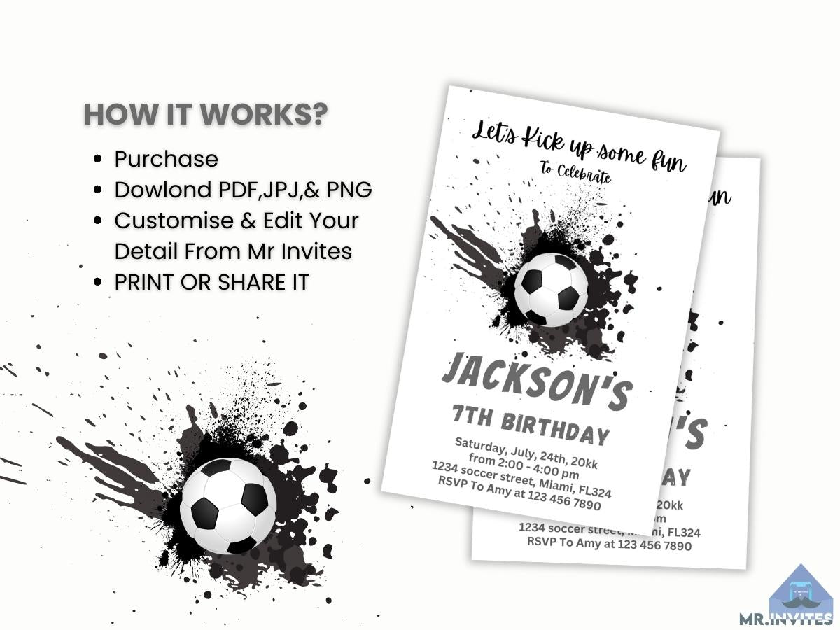 Soccer Birthday Party Invitation | Soccer Digital Birthday Party Invite