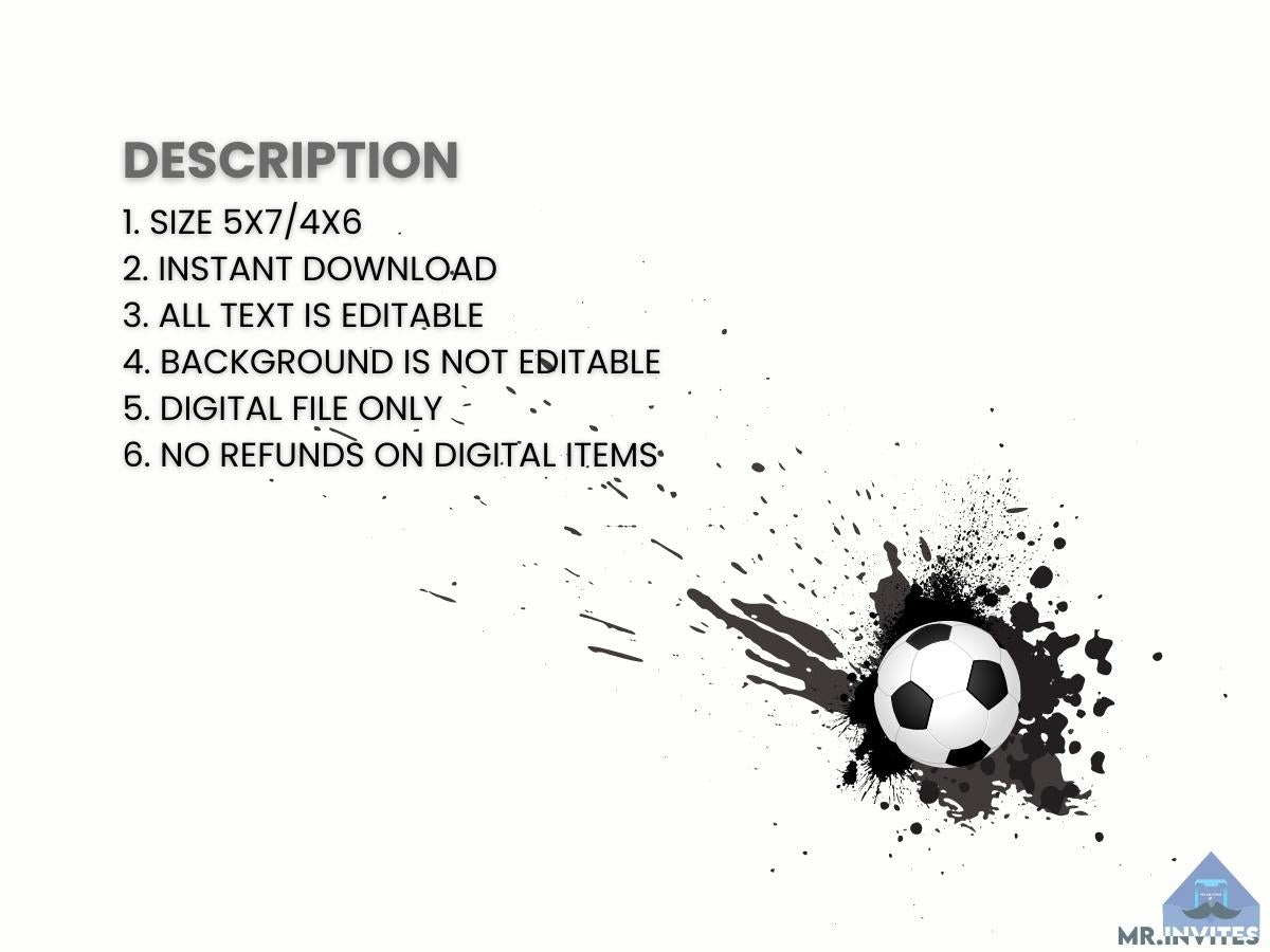 Soccer Birthday Party Invitation | Soccer Digital Birthday Party Invite