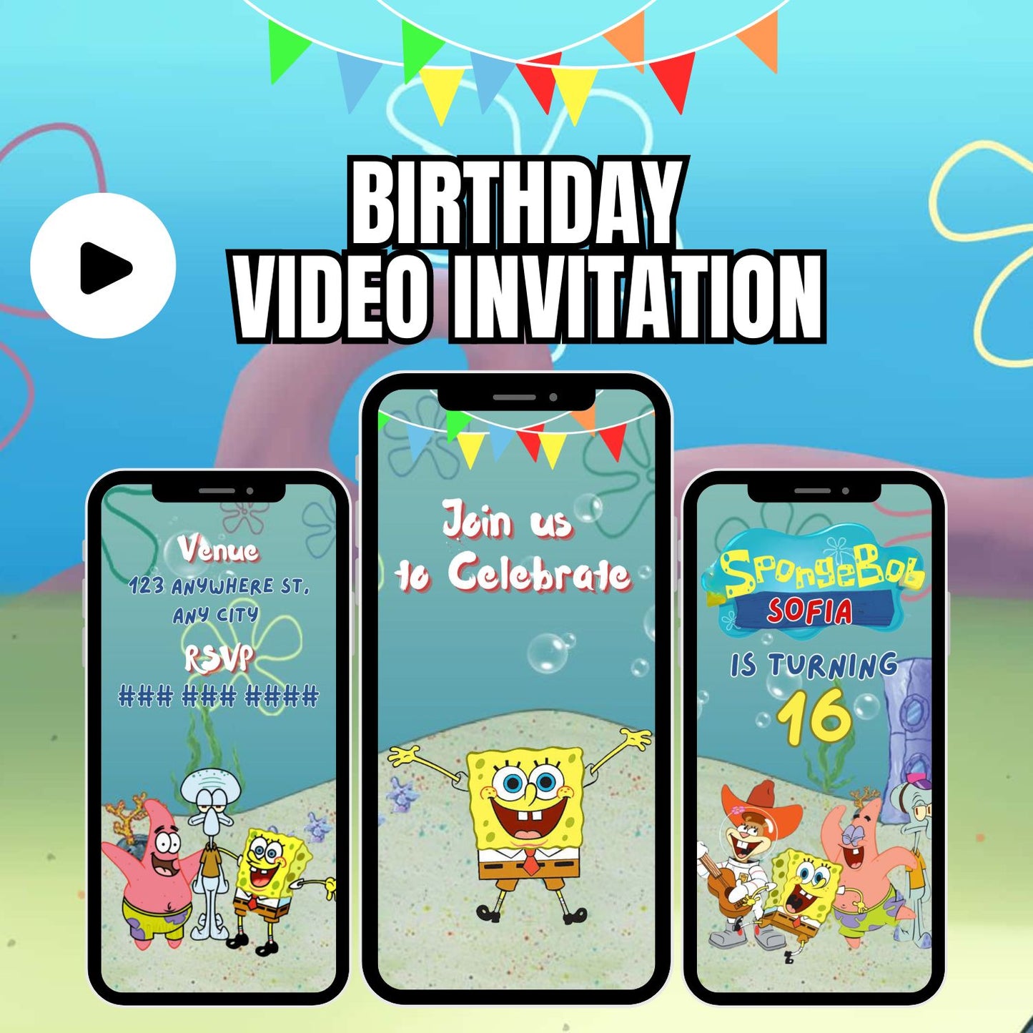 Spongebob Birthday Party Video Invitation | Kids Party Animated Invite