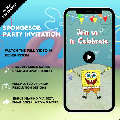 Spongebob Birthday Party Video Invitation | Kids Party Animated Invite