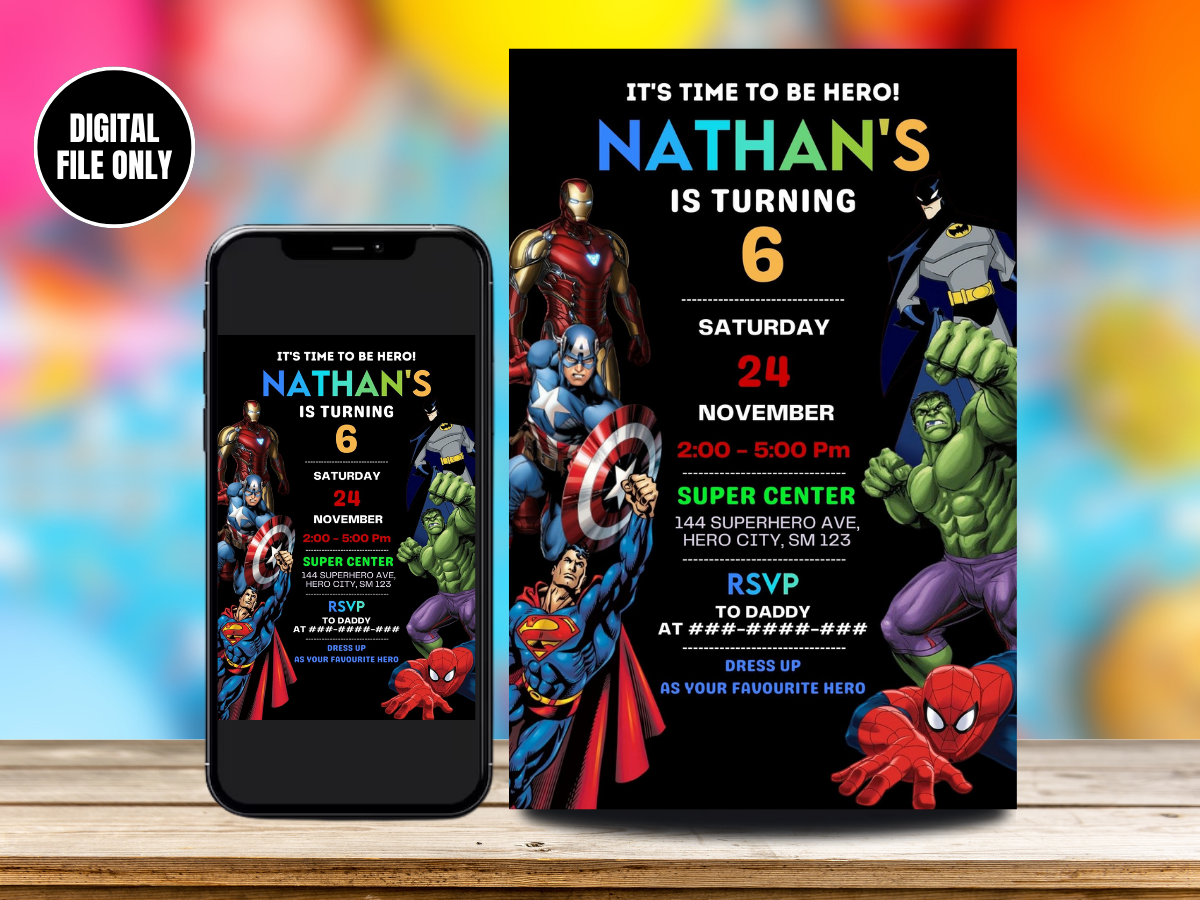 Super Hero's Digital Birthday Invitation | Customize & Share Online