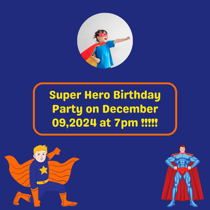 Super Hero birthday Reminder Card for Your Birthday or Event