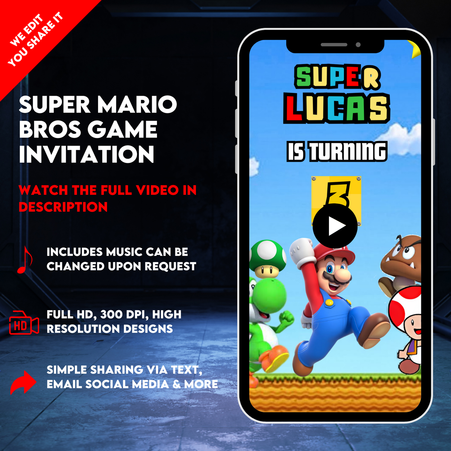 Super Mario Bros Birthday Video Invitation | Digital Birthday Video Invitation