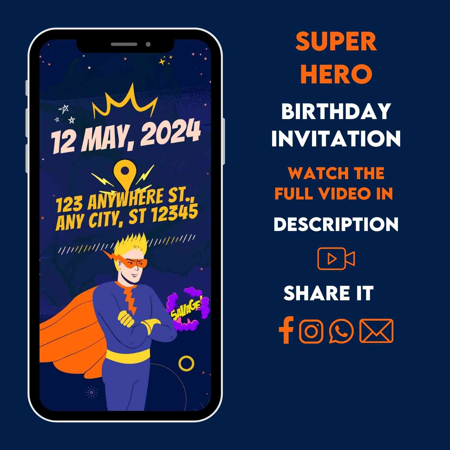 Baby Super Hero Video Birthday Invitations | Animated Superhero Birthday Invite
