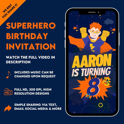 Baby Super Hero Video Birthday Invitations | Animated Superhero Birthday Invite