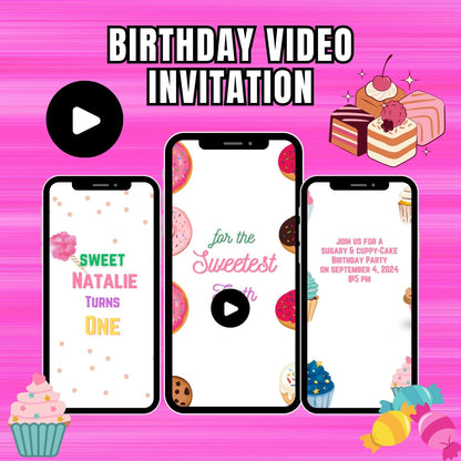 Sweets Birthday Video Invitation - Candy Land & Pastel Sweets