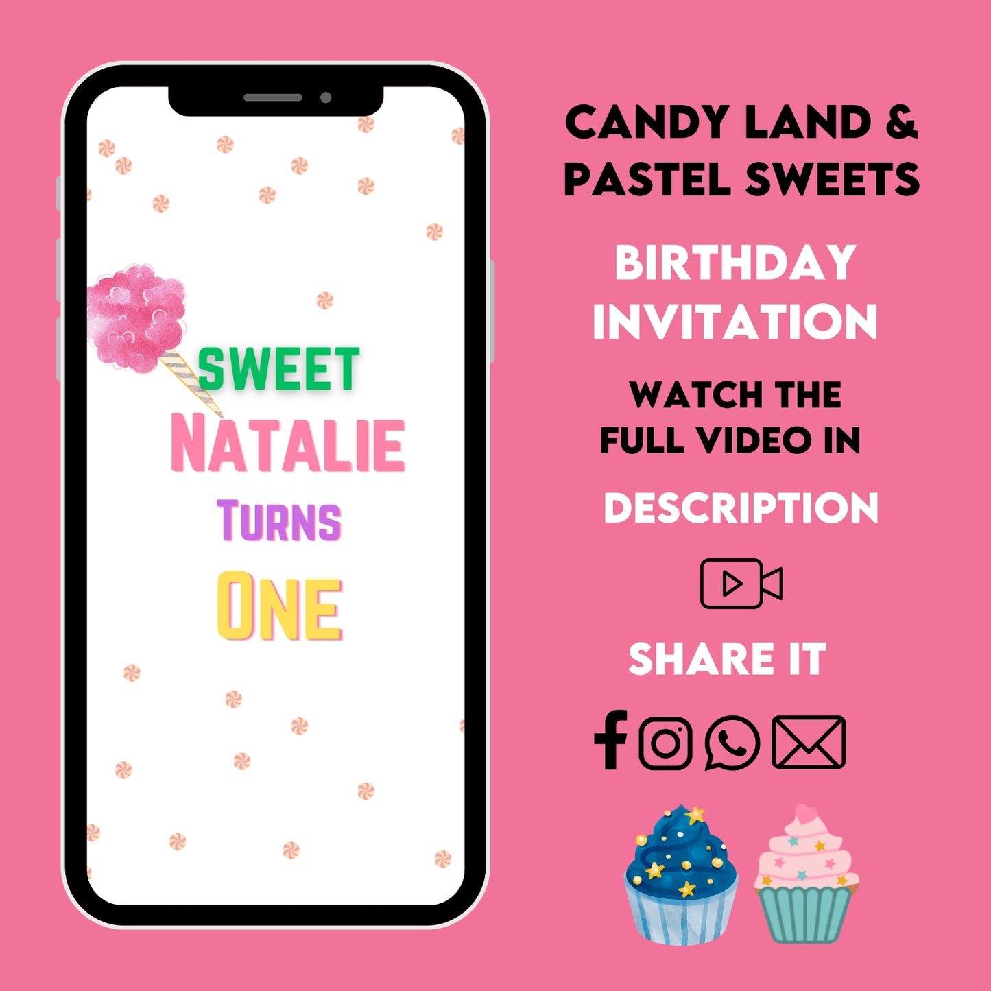 Sweets Birthday Video Invitation - Candy Land & Pastel Sweets