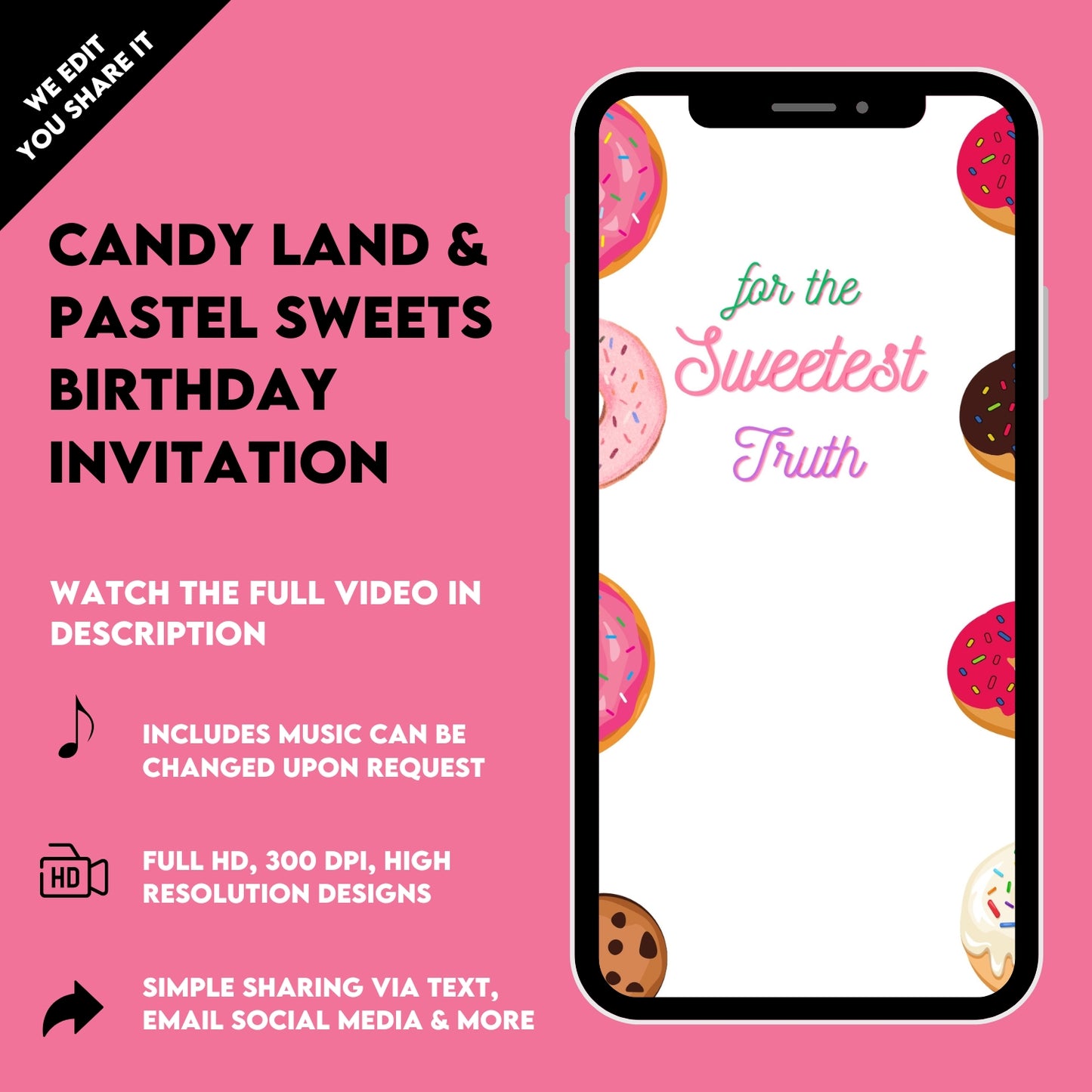 Sweets Birthday Video Invitation - Candy Land & Pastel Sweets