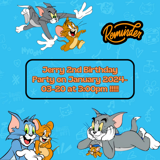 Tom & Jerry Birthday Party Digital Reminder Card