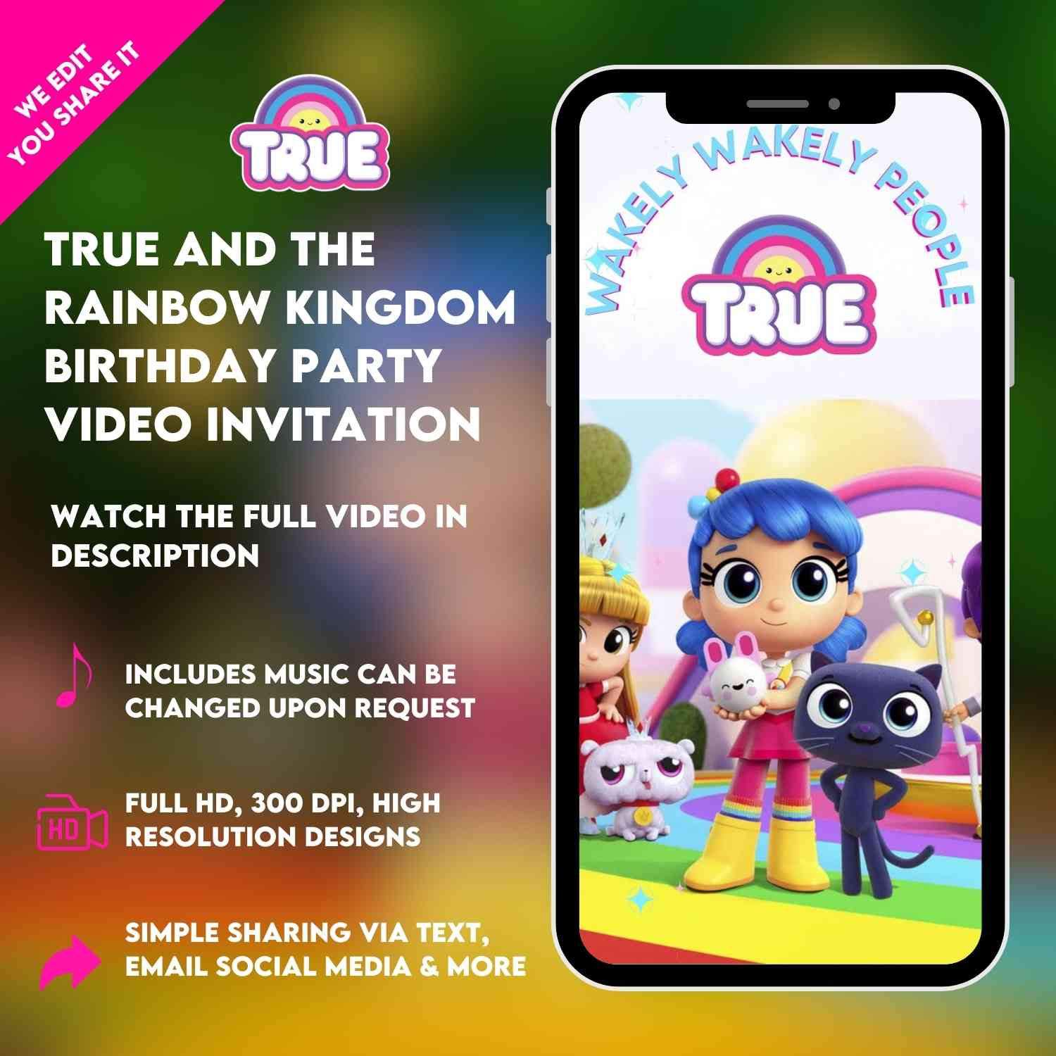 True and The Rainbow Kingdom Birthday Party Video Invitation | Animated & Customizable invite