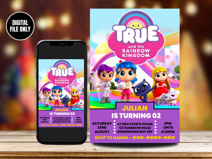 True and The Rainbow Kingdom Digital Birthday Card Invitation | Digital & Customizable invite