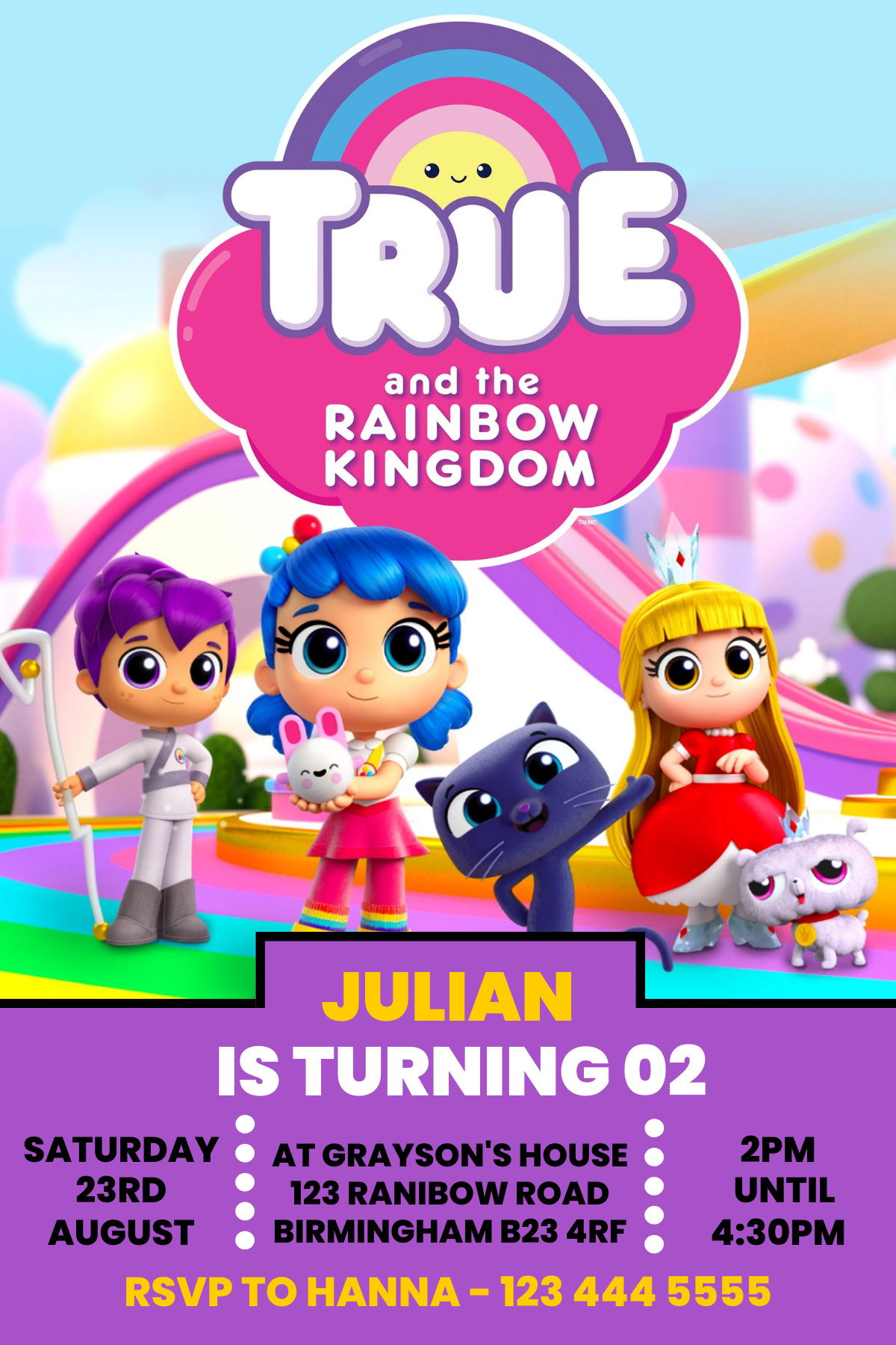 True and The Rainbow Kingdom Digital Birthday Card Invitation | Digital & Customizable invite