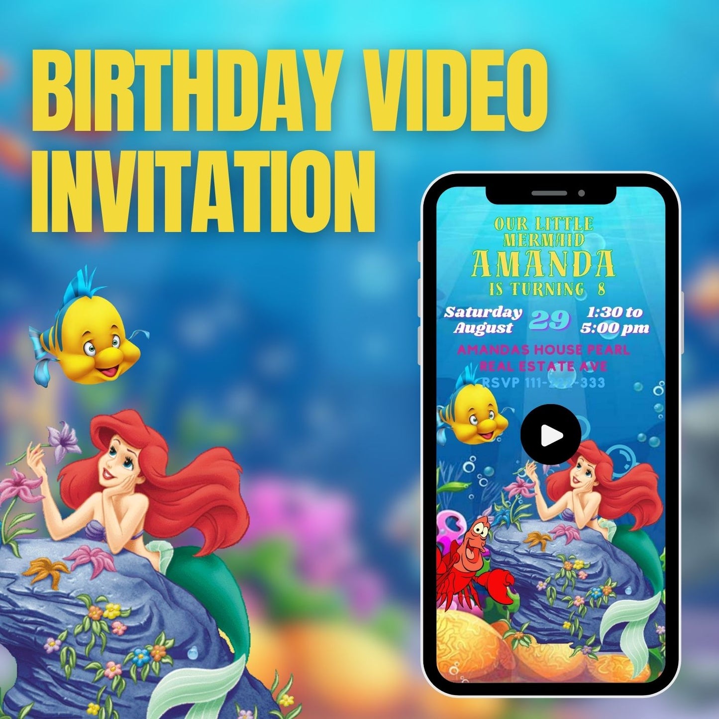 Under the Sea Adventure Personalized Little Mermaid Birthday Video Invitation