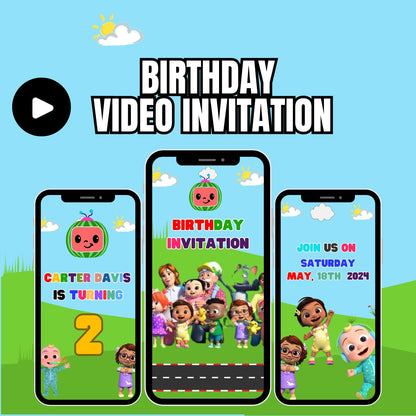 Wheels on the Bus Cocomelon Birthday Video Invitation