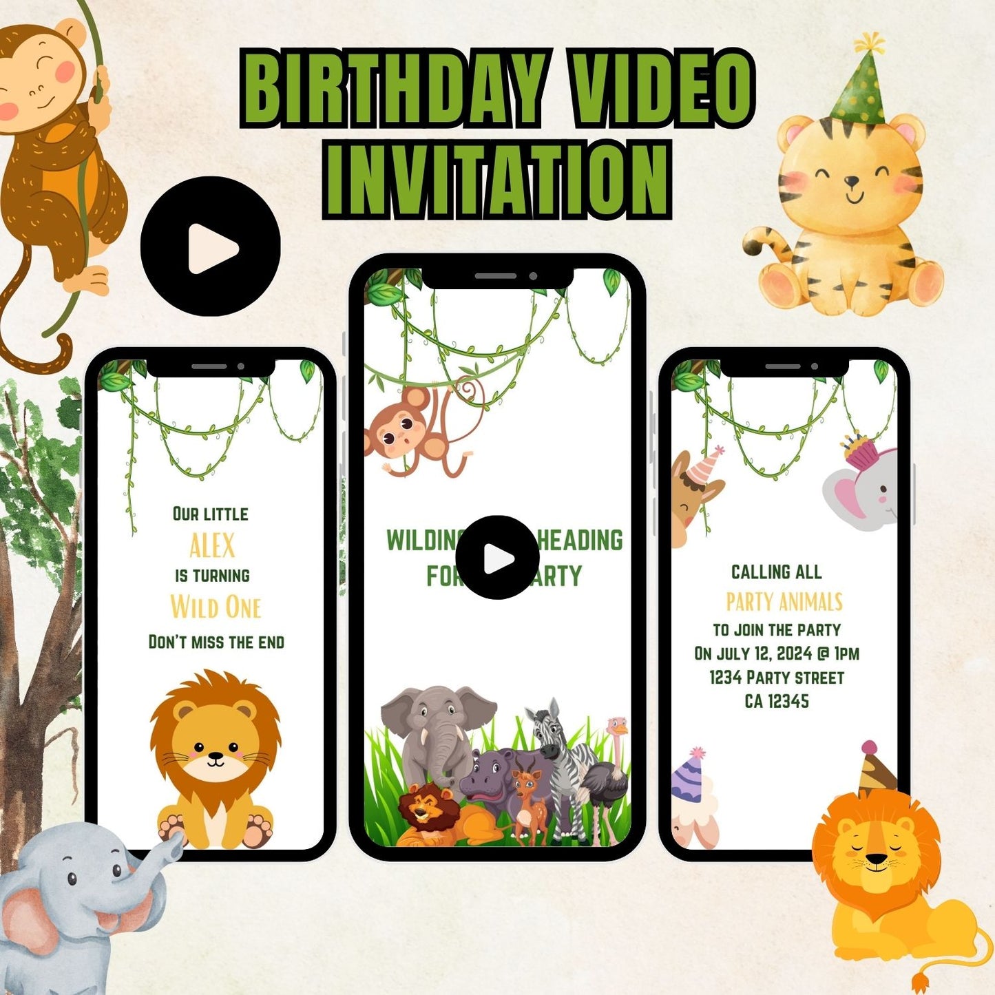 Wild Adventure Birthday Jungle Safari Video Invitation