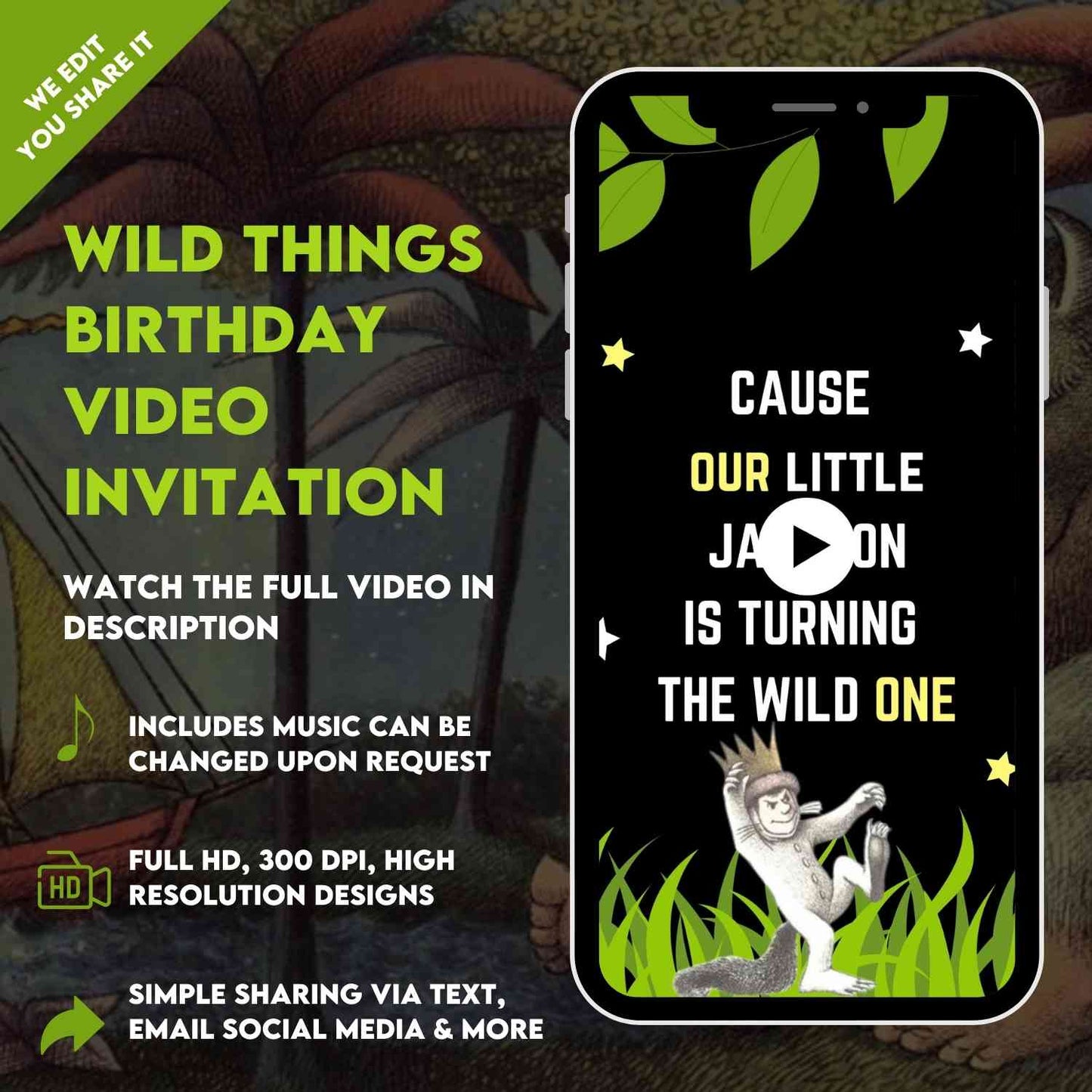 Wild Things Birthday Video Invitation | Personalized Wild Things birthday party invite