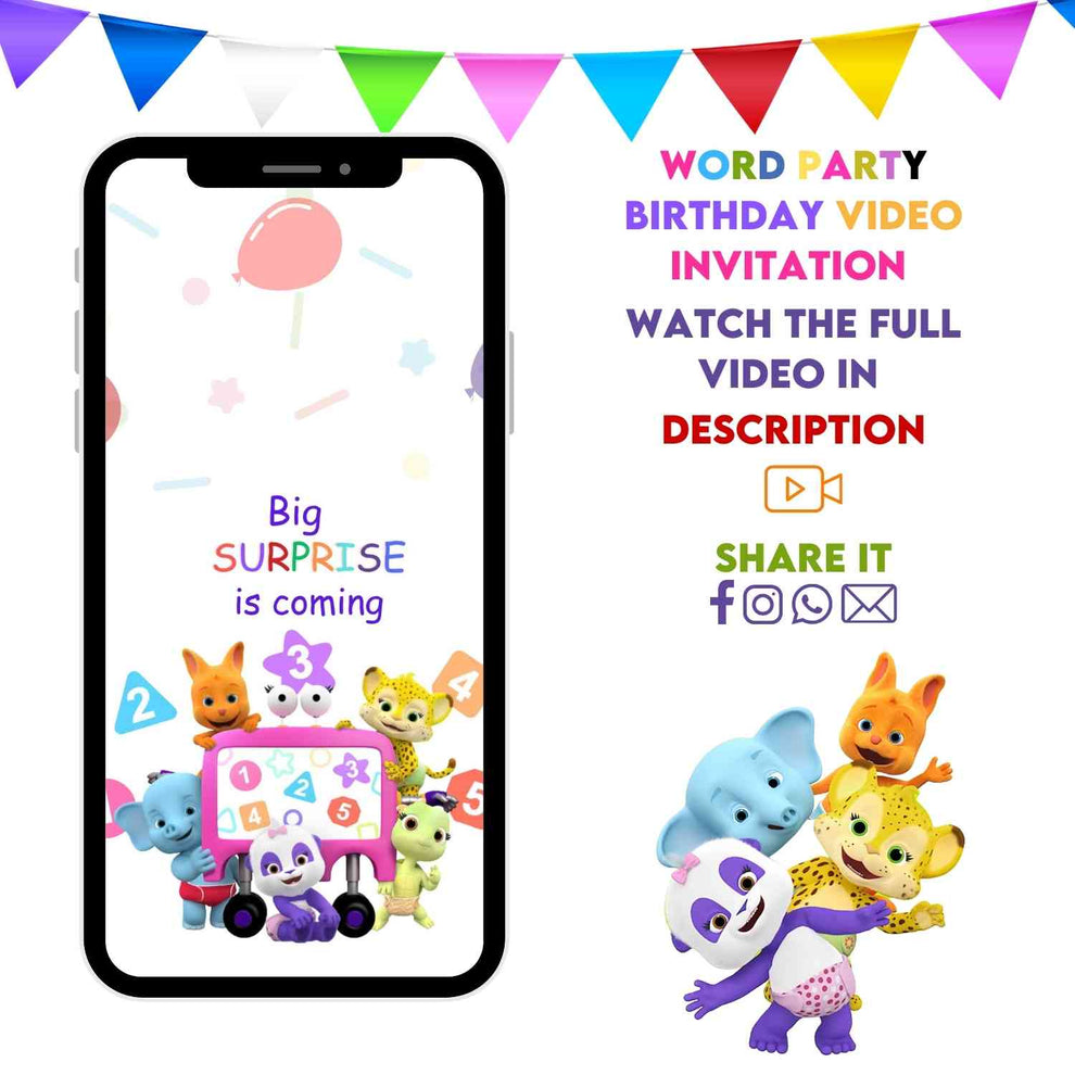 Word Party Birthday Video Invitation | Personalized Celebration Fun ...