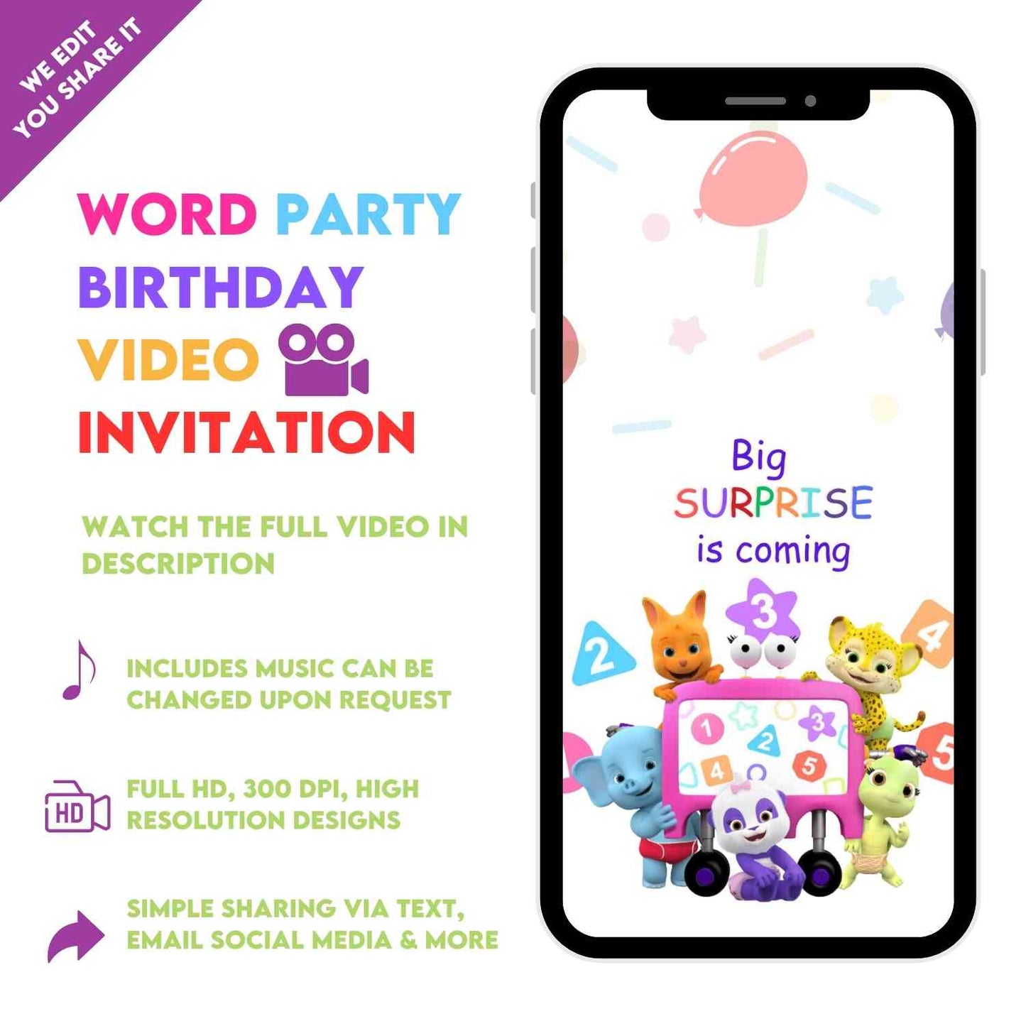 Word Party Birthday Video Invitation | Personalized Celebration Fun
