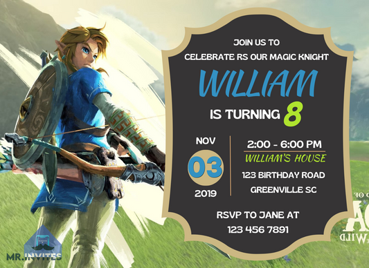 Customize Zelda Breath of the Wild Birthday Party Invitation