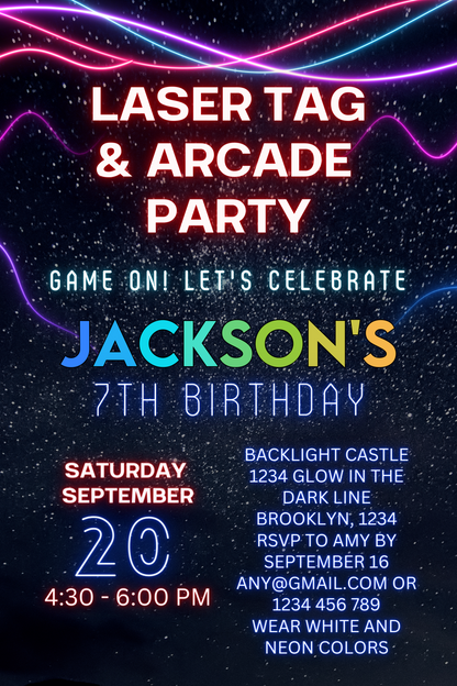 Editable Laser Tag Arcade Birthday Party Invitation Template