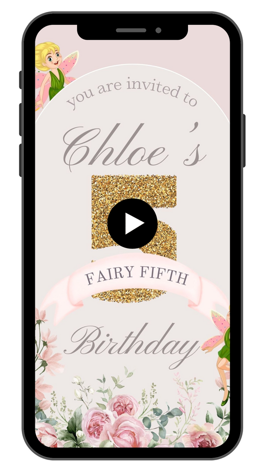 Fairy 5th Birthday Video Invitation | Boho Arch 5th Birthday Invite