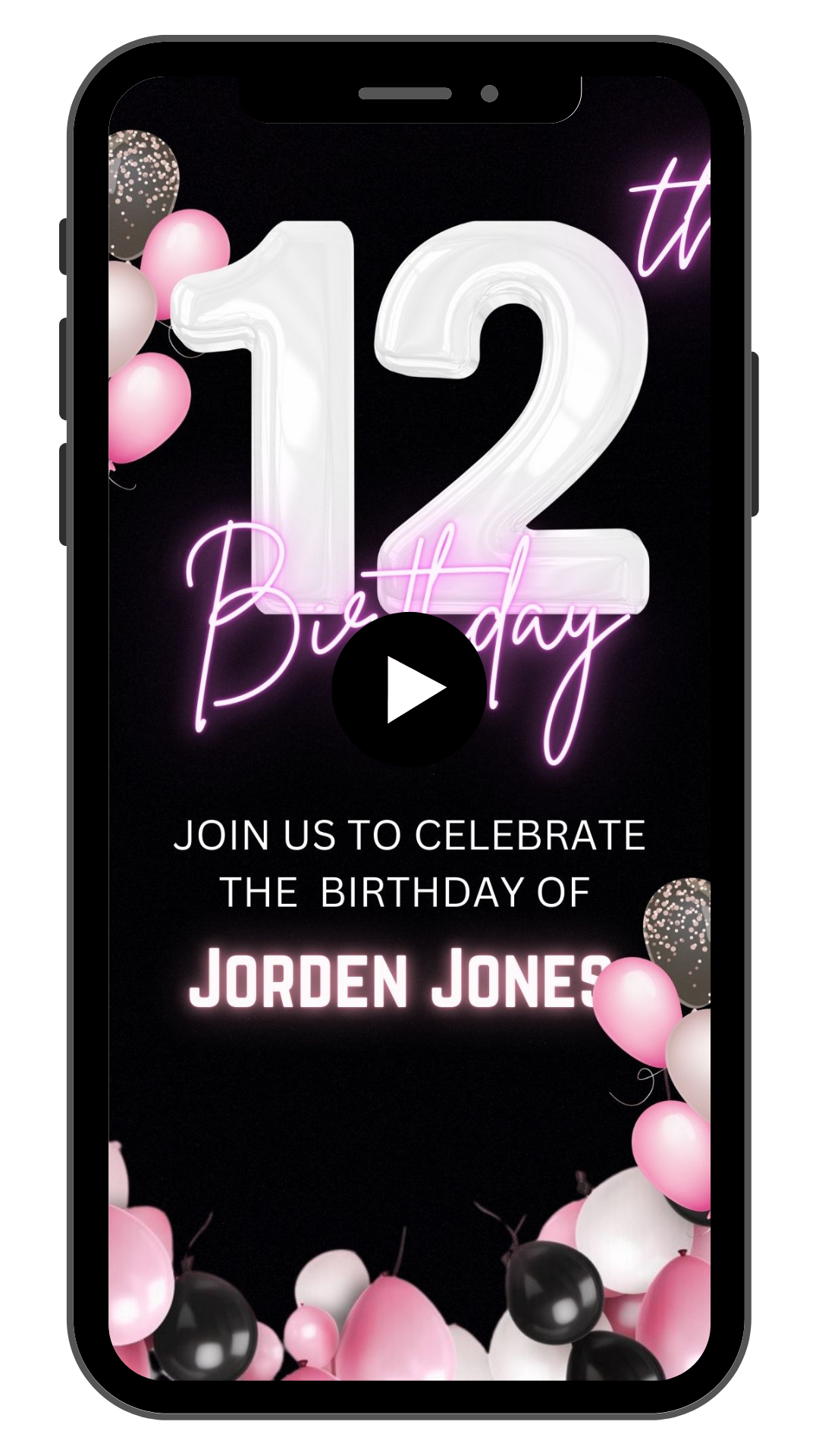 Girls 12th Birthday Video invitation | 12 year old Birthday Pink party invite