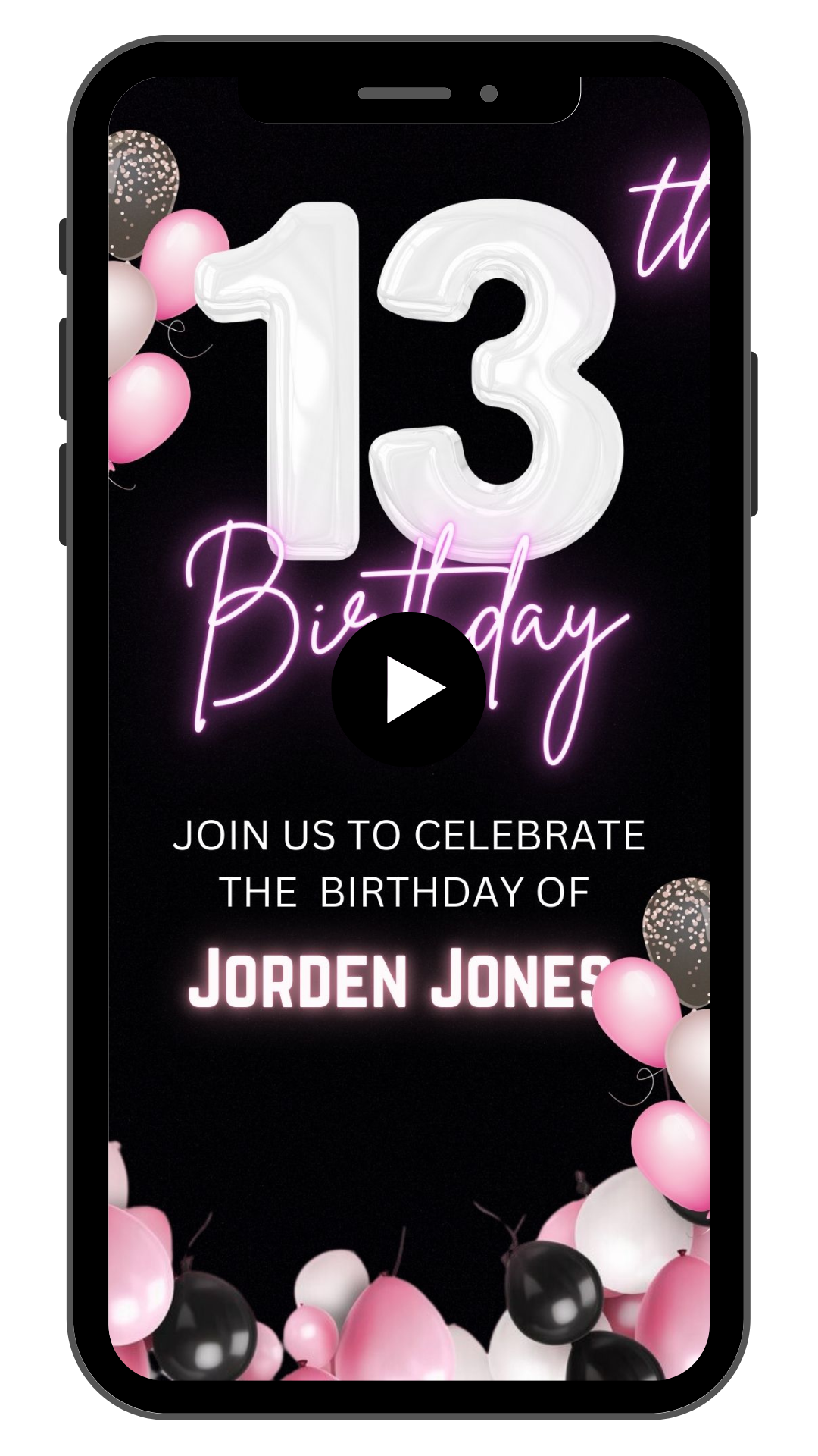 Girls 13th Birthday Video invitation | 13 year old Birthday Pink party invite